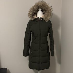 Lauren Ralph Lauren Women's Green Puffer Coat with Faux Fur Hood
